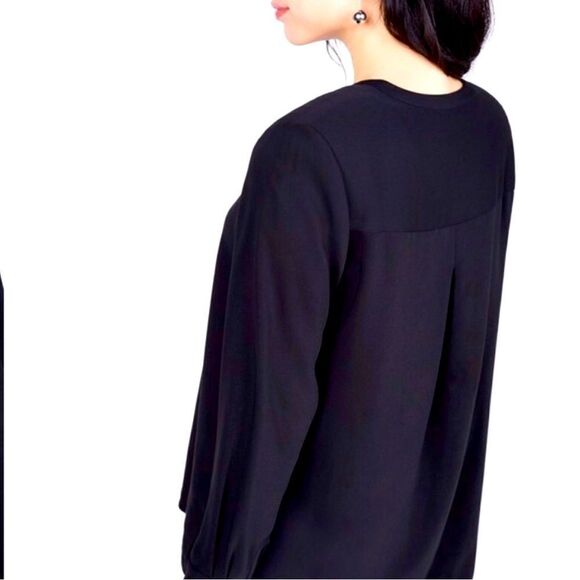 August 1 Eight Blouse Top Long Sleeve Keyhole Black Blue L - Picture 3 of 6